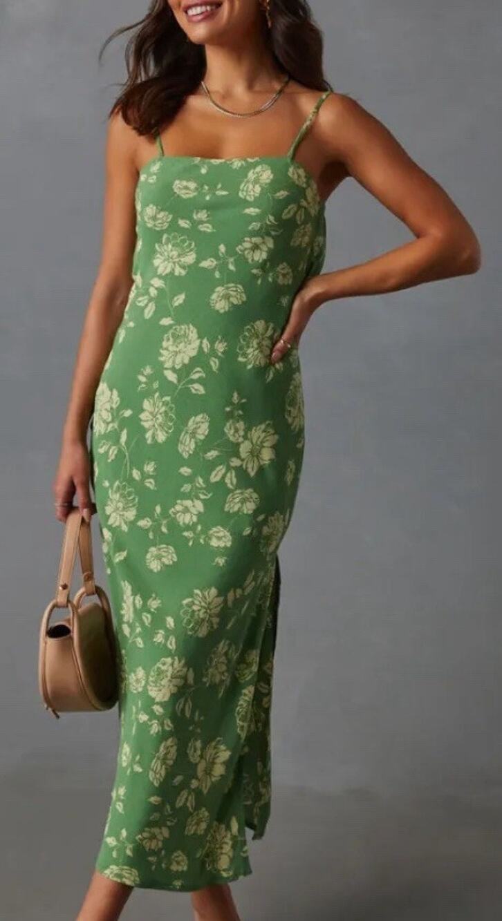 Vici Green Floral Slip Midi Dress